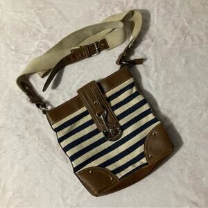 Chaps Navy Blue & Cream Striped Crossbody Bag